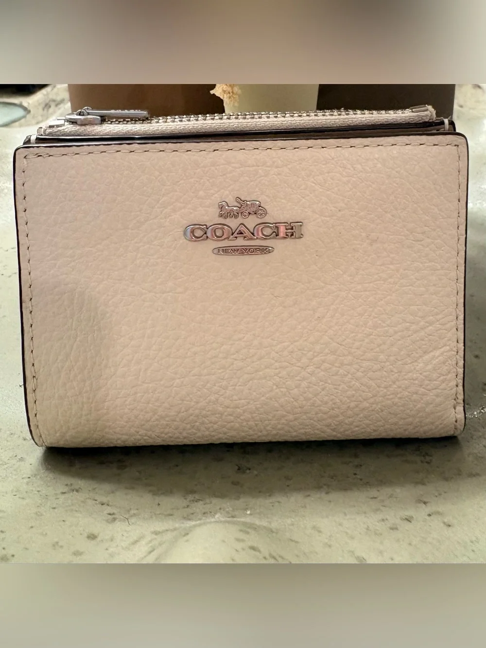 Coach Chalk Pebbled Leather Snap Wallet with Zip Coin Pocket